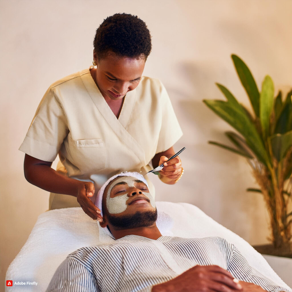 Firefly -Create a serene and inviting beauty scene featuring a Black esthetician and a Black client (2)